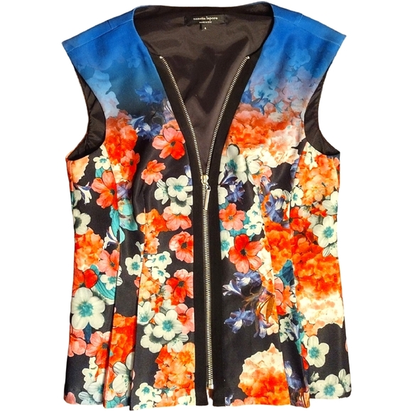 VTG NANETTE LEPORE Floral Print Peplum Zip-Up Vest, Size 4, Multicolored - Picture 3 of 8